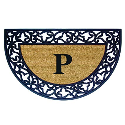 Nedia Home Acanthus Border with Half Round Rubber/Coir Doormat, 22 by 36-Inch, Monogrammed P