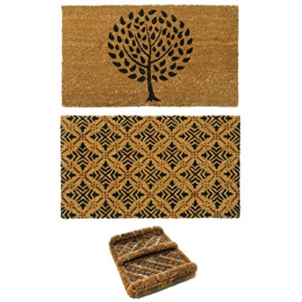 Rubber-Cal 2 French Country Coco Coir Doormats and 1 Boot Scraper