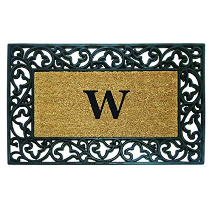Nedia Home Acanthus Border with Rubber/Coir Doormat, 30 by 48-Inch, Monogrammed W