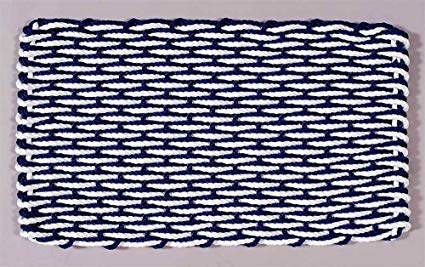 Blue and White Rectangular Handcrafted Doormat - Wave (Patio: 20 in. W x 36 in. L)