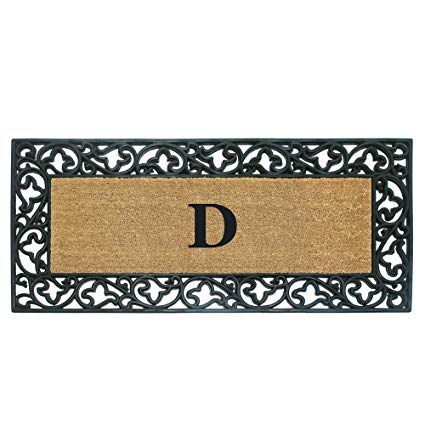 Nedia Home Acanthus Border with Rubber/Coir Doormat, 24 by 57-Inch, Monogrammed D