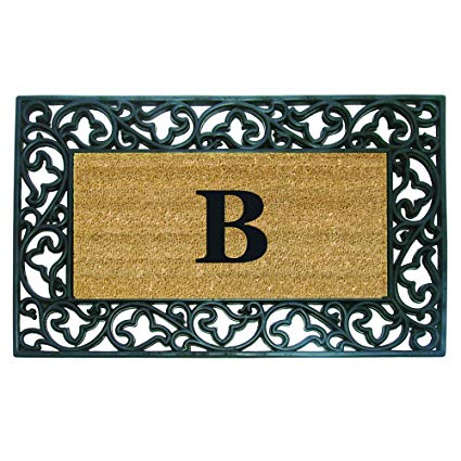 Acanthus Border with Rubber/Coir Doormat, 22 by 36-Inch, Monogrammed B
