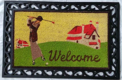 A1 Home Collections-First Impression-Golf Coco Rubber Coir Welcome Tray Mat, 24