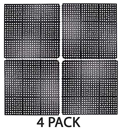 Iron Gate 4 Piece Interlocking Anti-Fatigue Tile Rubber Restaurant Mat - 100% Solid Rubber - Size 3 feet x 3 feet Square - Heavy Duty Rugged Commercial Professional Grade Construction