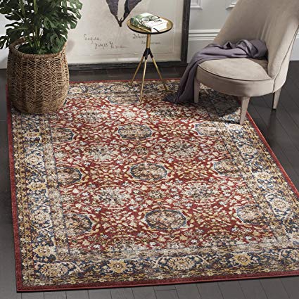 Safavieh Bijar Collection BIJ632R Traditional Oriental Vintage Red and Royal Blue Area Rug (6'7 Square)